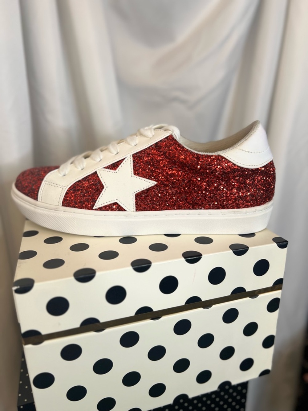 Party City Women's Red Glitter Sneakers with White Accents - Picture 2 of 9